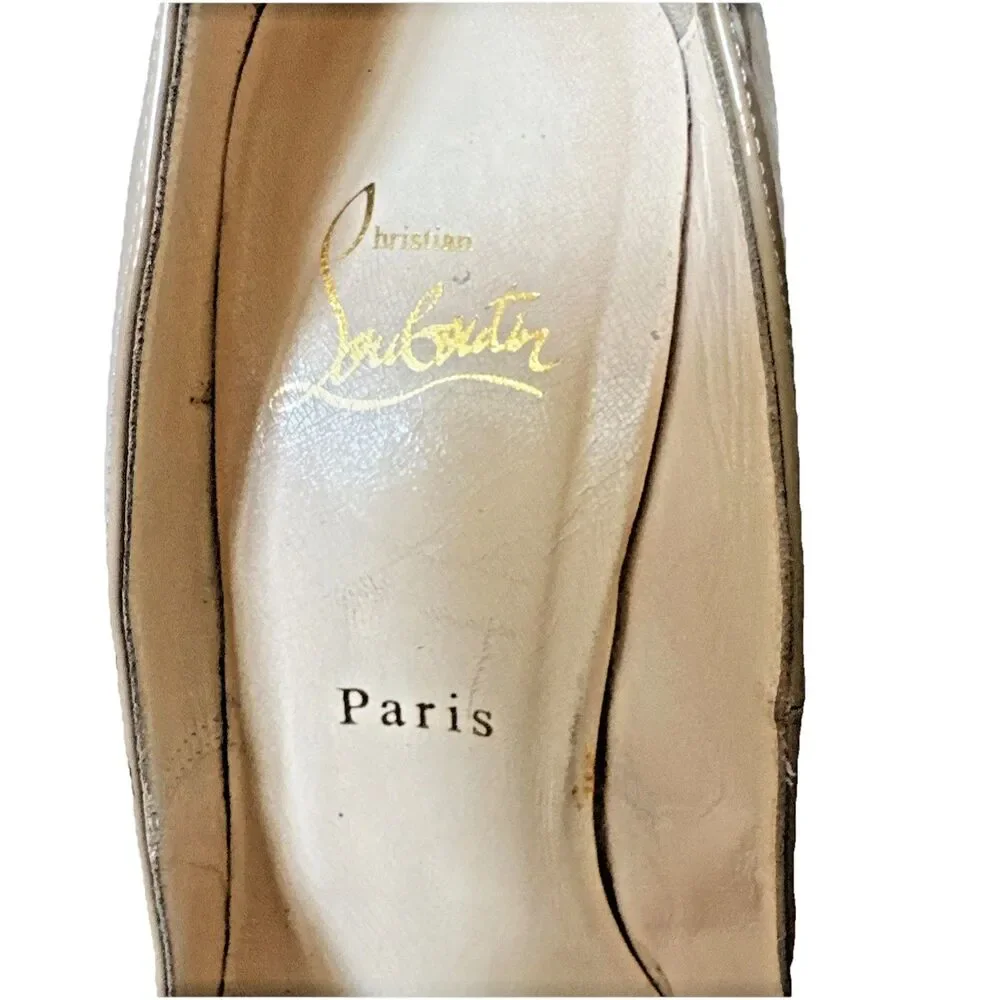 Christian Louboutin Nude Patent Platform Pumps Size 37.5 Red Sole Heels Auth